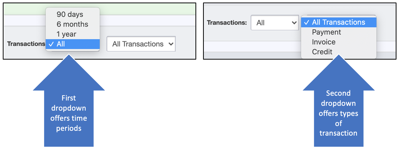 Using the dropdowns to select what is shown in the grid