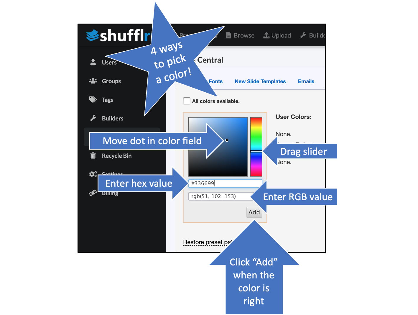 Four options for adding colors