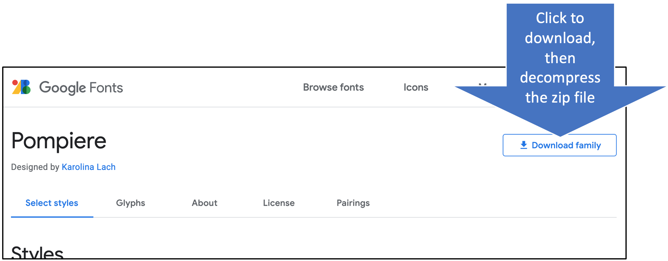 Downloading a google font