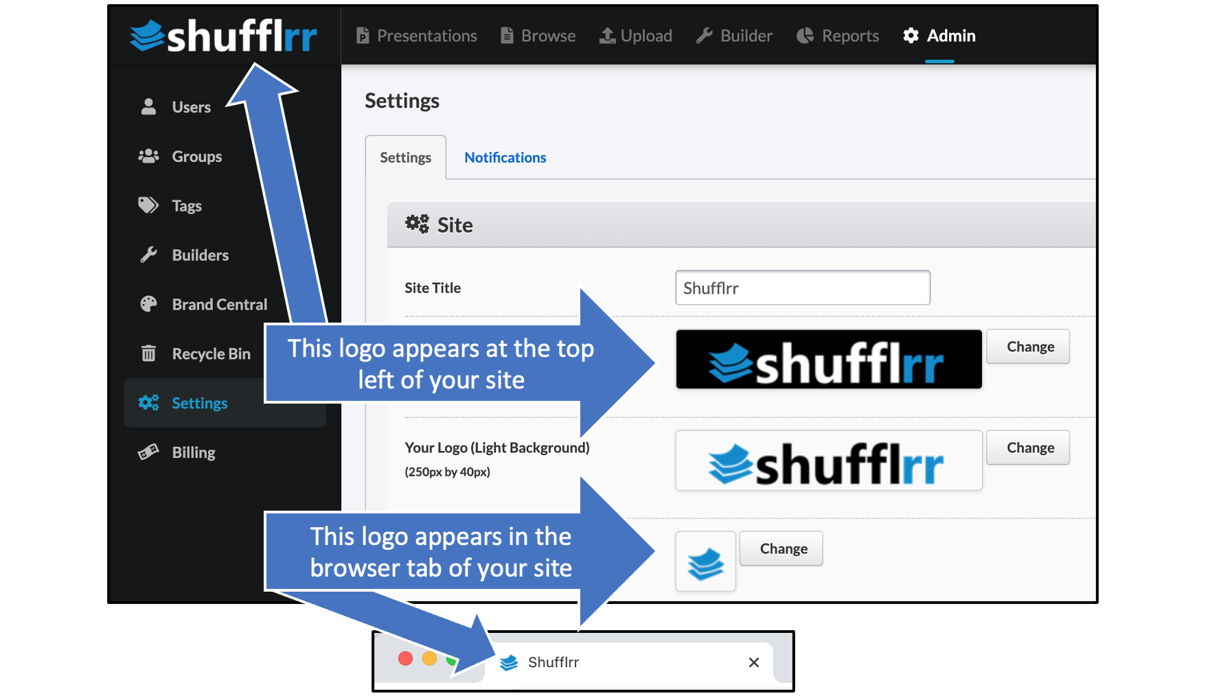 Your company's branding in Shufflrr