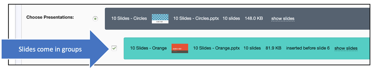 Slides come in groups