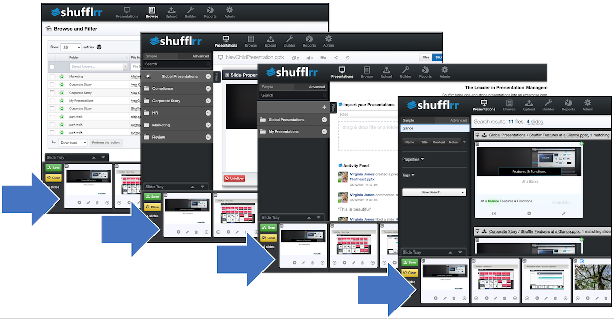 Slide tray on multiple pages