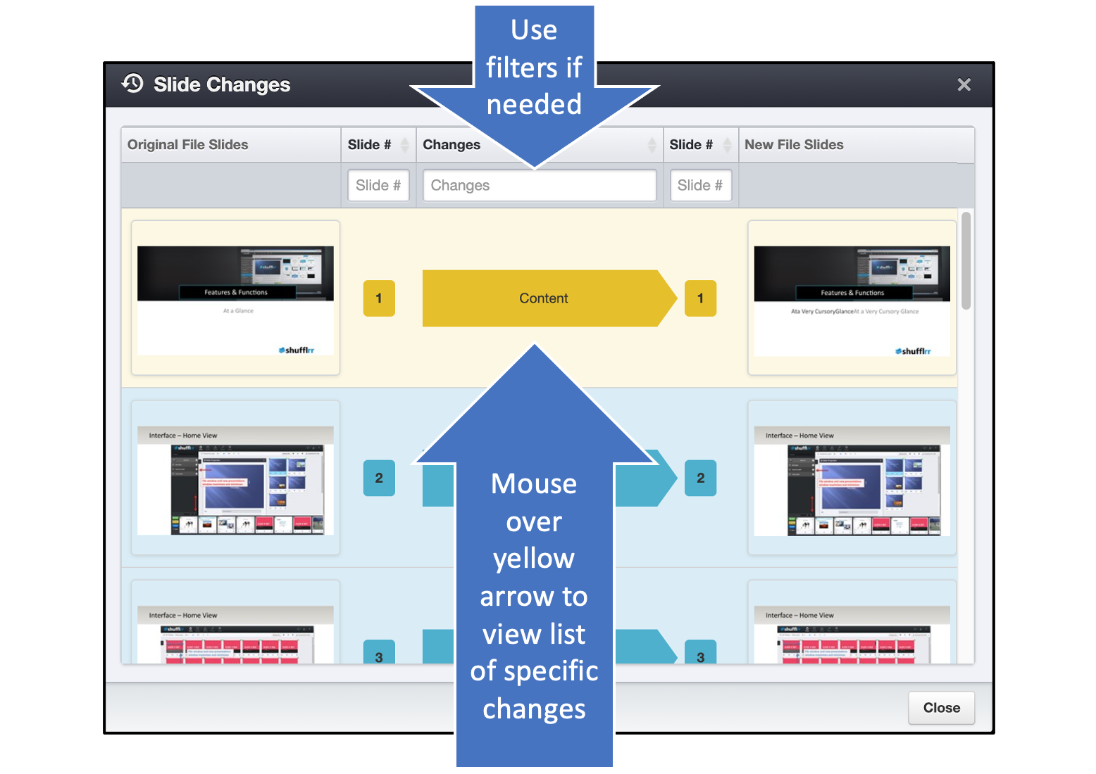 Presentation history with changes