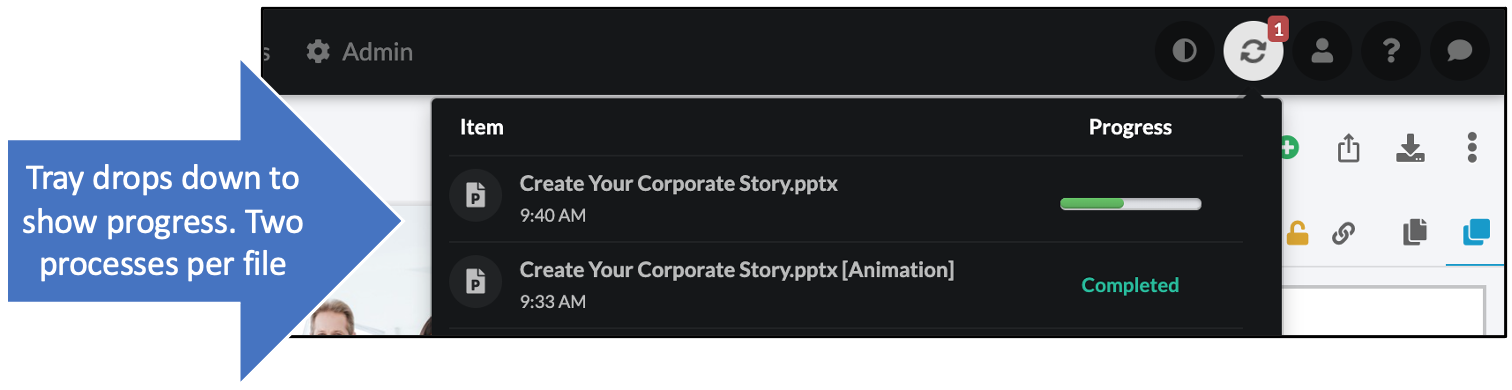 Uploading queue tray