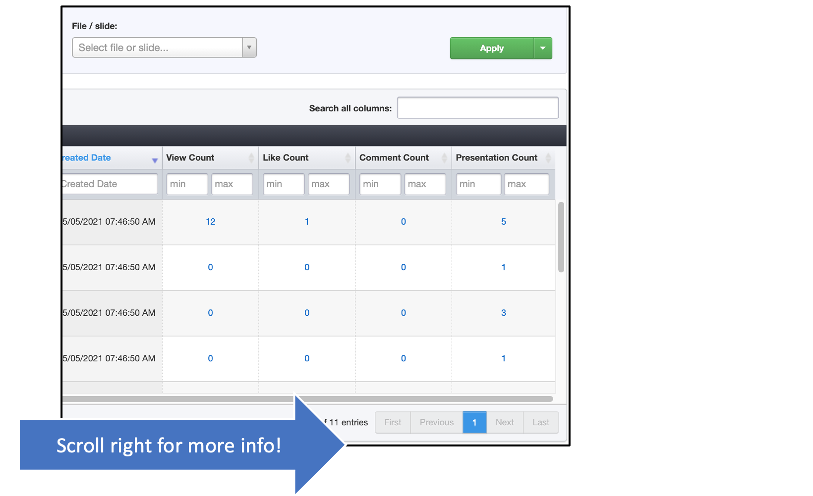 Reports - slide tab - focusing in on useful columns